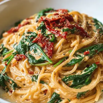 Spaghetti & Spinach with Sun-Dried Tomato Cream Sauce