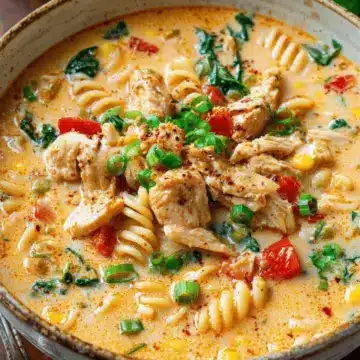 Creamy Parmesan Cajun Chicken Pasta Soup