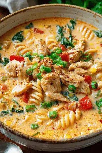 Creamy Parmesan Cajun Chicken Pasta Soup