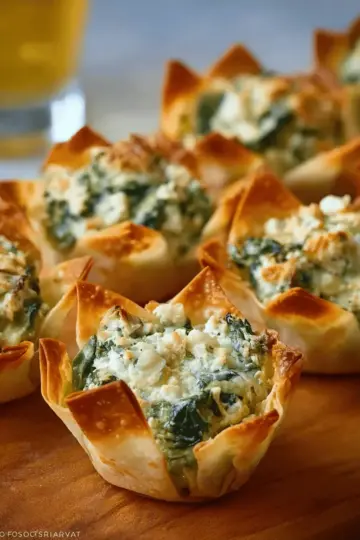 Spinach-Artichoke Dip Wonton Cups
