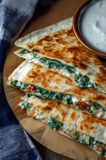 Spinach Quesadilla with Feta and Pepper Jack Cheese