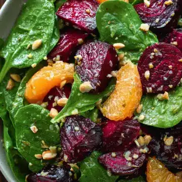 Beet Salad with Spinach and Honey-Mustard Lemon Dressing