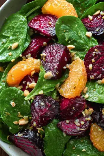 Beet Salad with Spinach and Honey-Mustard Lemon Dressing