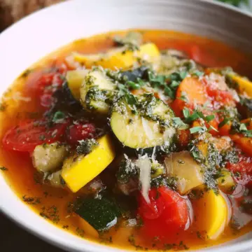 Ratatouille soup with homemade pesto