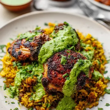 Peruvian Chicken & Rice with Green Sauce