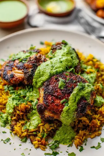 Peruvian Chicken & Rice with Green Sauce