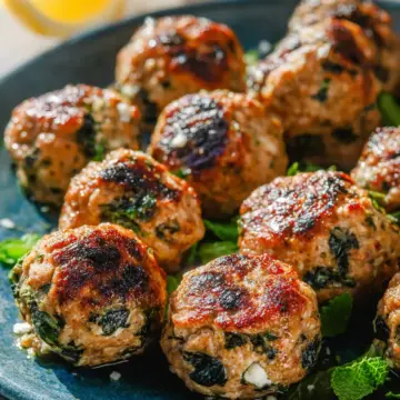 Turkey Meatballs with Spinach, Feta, and Mint