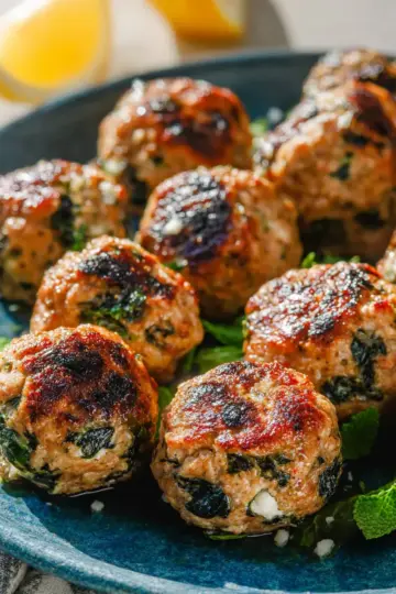 Turkey Meatballs with Spinach, Feta, and Mint