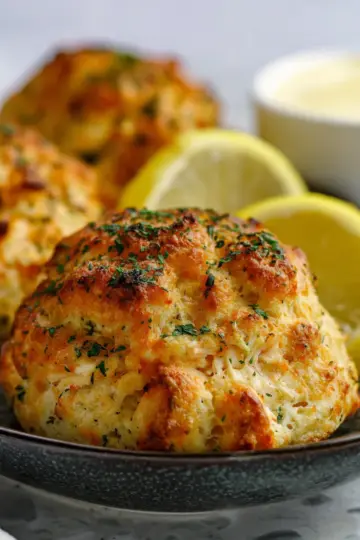 Crab Stuffed Cheddar Bay Biscuits with Lemon Butter