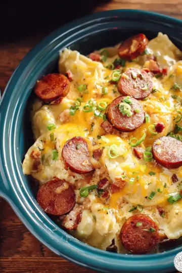 Crock Pot Pierogi and Kielbasa Casserole