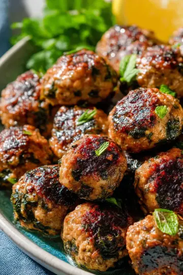 Turkey Meatballs with Spinach, Feta, and Mint