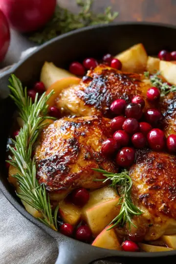 Maple-Glazed Roast Chicken with Apples and Cranberries